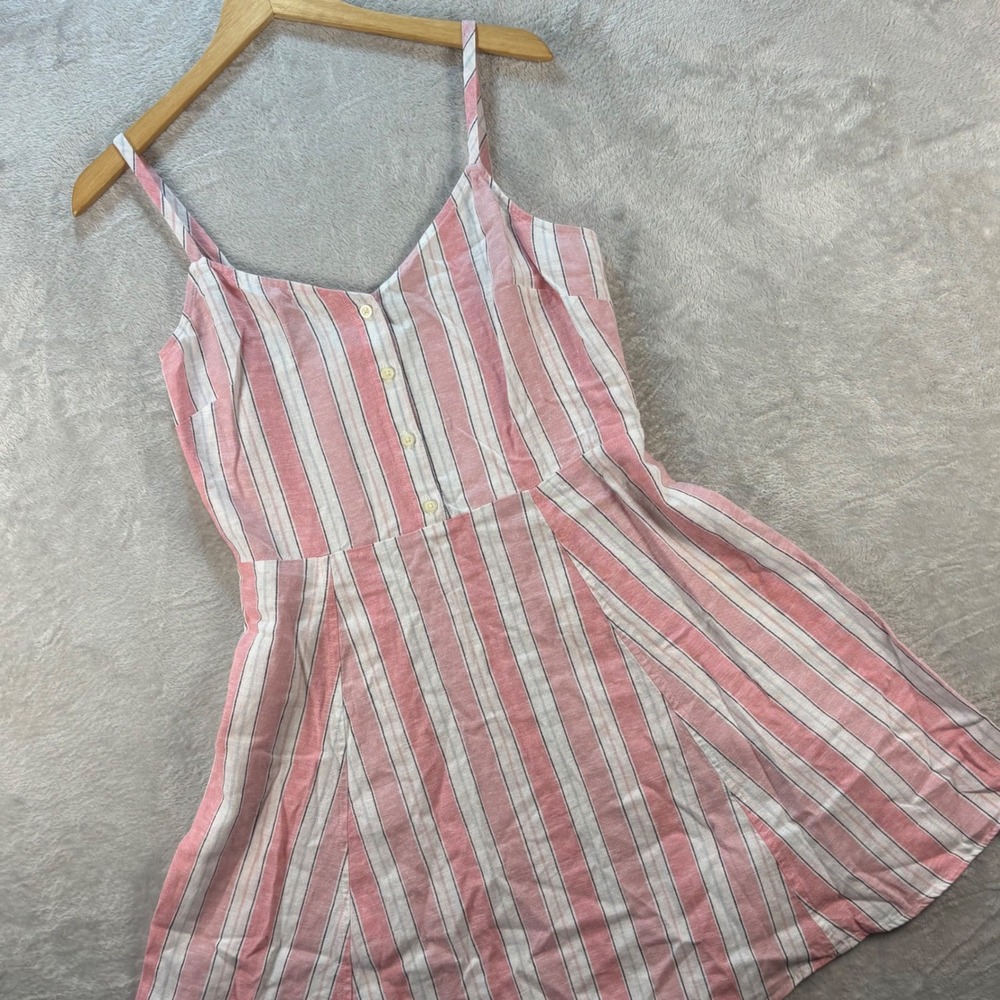 GAP‎ Women's Striped Linen Blend Sleeveless Button Front Sundress Pink M NWT